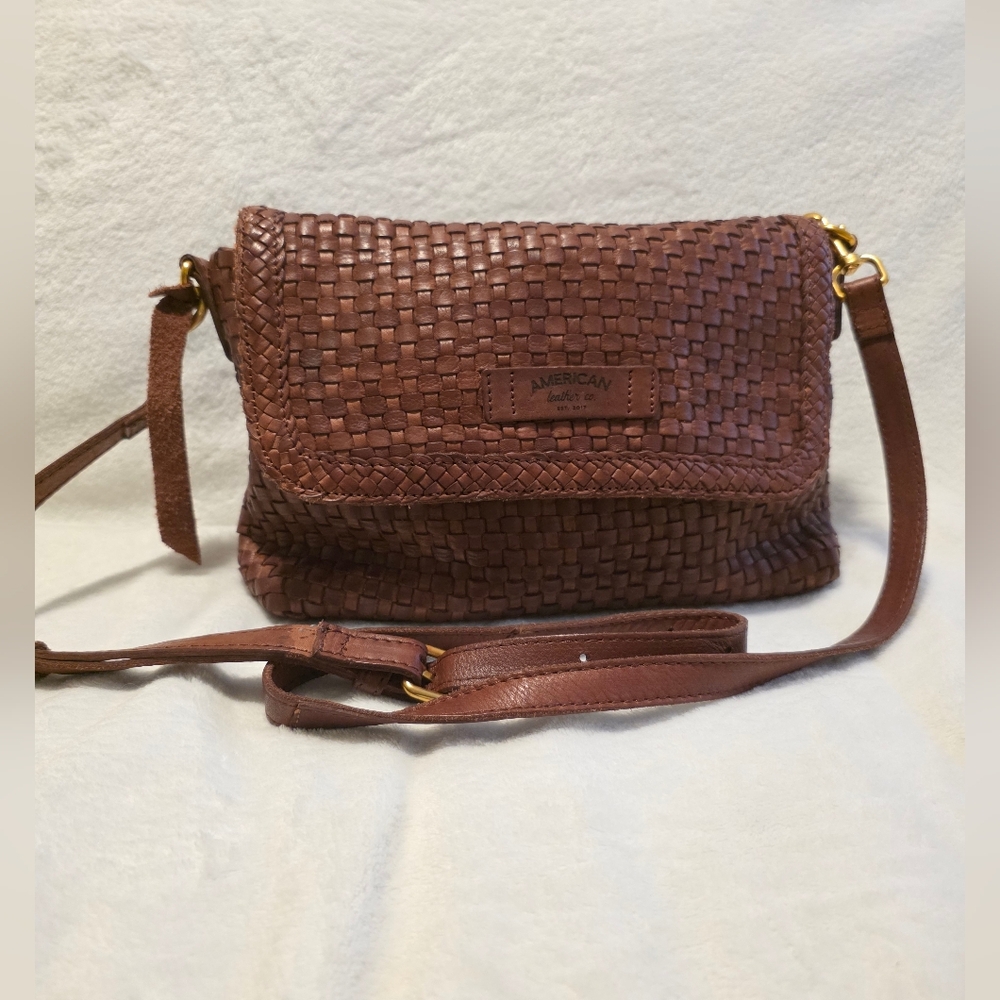 American Leather Co. Leather Braidrd Flap Crossbody Bag Brown EUC Boho Western